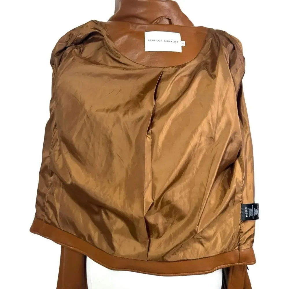 Rebecca Minkoff Women’s Brown Jeff Moto Vegan Leather Jacket Medium